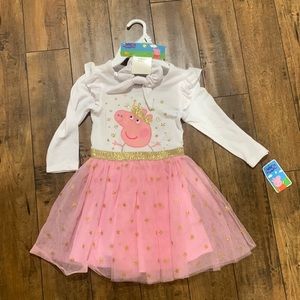 NWT peppa pig dress size 5 girls toddlers pink ballerina tutu star glitter new